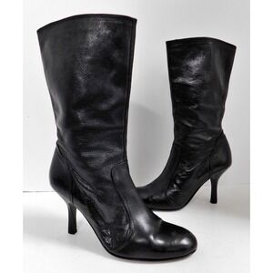Coach Calf Height Black Leather High Heel Boots ANNA  Italy 6 B